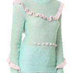 Anna October Mint Green Pink Ruffle Wool Knit Sweater Size Small Photo 0