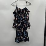 H&M  Divided Black Multicolor Floral Cold Shoulder Long Bell Sleeve Mini Dress‎ 4 Photo 3