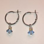 Silver Tone Dangling Blue Glass Beaded Boho Hoop Pierced Earrings Photo 3