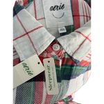 Aerie  Pajama‎ Top Womens XS Plaid Flannel Button Up White Green Red Christmas PJ Photo 5