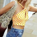 ZARA Halter Neck Satin Effect Print Crop Top White Orange Size XS New With Tags Photo 3