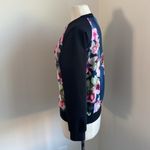 Bomber Jacket Womens Sz Large Pink Black Blue Floral Print Full Zip Photo 3