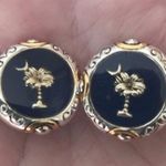 Palm Tree Moon Earrings Clip On Retro SC State Blue Photo 0