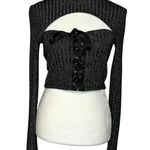 Topshop Black Shimmer Front Cutout Sexy Lace Up Corset Long Sleeve Top 10 Large Photo 0