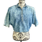 SWITCH USA Vintage Blue Acid Wash Half Button Blouse Size M Photo 0
