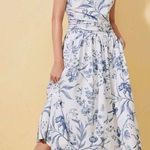 Loft  Bird Toile Strappy Midi Pocket Dress NEW Size 8P Blue White Floral Cotton Photo 0
