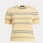 Ralph Lauren Lauren  Yellow Fair Isle Knit Puff Sleeve Sweater Top XL Preppy Photo 2