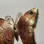 Enamel Butterfly Insect Brown & Gold Tone Brooch Pin Photo 3