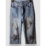 Women’s Denim Trendy High Waist Wide Leg Y2K Jeans Star Patch Pants Sz Small Blue Photo 3