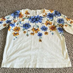 Blair Vintage  Women's‎ Cream Blue Yellow flowers Quarter Sleeve Top Size Large Photo 0