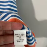 Staccato Blue White Striped Knit Sweater Tank with Orange Trim XL Photo 7