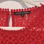 After Market Evereve Red Short Sleeve Top Pom Pom Trim Crochet Overlay Medium Photo 2
