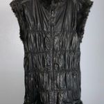 Bagatelle Black Faux Fur Faux Leather Reversible Vest Pockets Medium Like New Photo 6