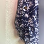Michael Lots Kors Navy White Tropical Hibiscus Floral 1/2 Zip Blouse M Blue Size M Photo 3