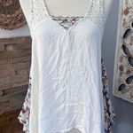Entro  Ivory asymetriacl boho Tank Top with Floral Accents and embroidery Photo 0