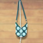 Handmade  Crochet Lined Crossbody Bag Green and White Photo 9