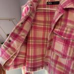 ZARA Pink and White Plaid Cropped Jacket Photo 5