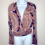 Free People Fiona Jersey Wrap Paisley Bell Sleeve Top Size XS Photo 3