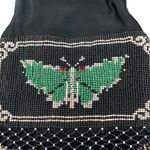 Vintage Silk Black Green Butterfly Beaded Bag Purse Silver Tone Handle Chain Photo 1