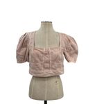 Ulla Johnson Renee Top Crop Denim Puff Sleeve Zip Sweetbriar Pink Size 8 Photo 2