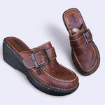 Y2K Cottagecore Granola Grunge Leather Brown Buckle Clogs Chunky Platform Lug Wedges Mules Heels Pumps #Rave Sz 7 Photo 0