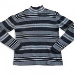 Karen Scott Retro 100% Cotton Gray Striped Ribbed Mock neck Long Sleeve sz L Photo 0