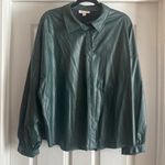 Prologue  Hunter Green Faux Leather Button Up Shirt Photo 0