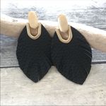 Black Vegan leather leaf earrings w/ brush gold Photo 1