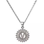 Initial βVβ Rhinestone Charm Necklace Silver Photo 0