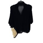 ZARA  Womens Button Front Asymmetric Crochet Knit Polo Top‎ Black Cream Large Photo 5