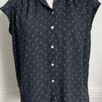 Loft  • Abstract Navy Blue Button-Up Women's Top Photo 0
