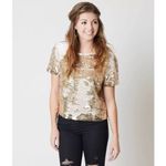 Buckle Womens Ark & Co Gold Metallic Bling Sequin Stunning Holiday Top - Sz S Photo 1