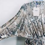 ZARA Silver Sequin Maxi Dress Dolman Long Sleeve Metallic Blogger Fave Small Photo 14
