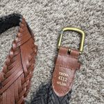 Women’s Brown Leather Braided Belt With Gold Buckle Photo 2