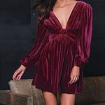 Gianni Bini NWT  Mariah 3/4 Sleeve Plunging V-Neck Burgundy Velvet A-Line Dress Photo 0