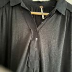 Free People | Black Linen Blend Swing Polo V Neck Swing Trapeze Top Small Photo 3