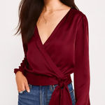 Abercrombie & Fitch Satin Burgundy Surplice Long Sleeve Photo 0