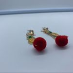 New bow pineapple w/red Pom Pom fashion earrings Red Photo 5
