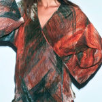 ZARA  Medium Women's Pleated Orange Kimono Wrap Top‎ Bohemian Wide Sleeves Hippie Photo 0