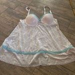 Rampage  White Adjustable Straps Lace Turquoise Babydoll Lingerie Size Medium Photo 0