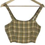 American Eagle  Crop Top Womens M Yellow Linen Plaid Smocked Cottagecore 90s Photo 0