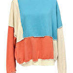 easel  Colorblock Crewneck Sweatshirt Blue Coral Cream Cotton Size Small EUC Photo 0