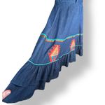 Vintage Handmade Southwest Denim Skirt Tiered Ruffle Hem Abstract Art Appliqué Blue Size L Photo 4