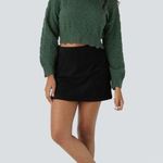 Halara Green Mock Neck Bishop Sleeve Scallop Hem Open Knit Casual Sweater XS NEW Photo 5