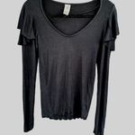 We The Free  People On Rewind Black Ruffled Shoulder Longsleeve Blouse Photo 1