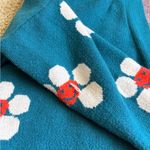 Cute Blue Knit Cardigan with Daisy Smile Flowers Kawaii Y2K Style Cozy Top Photo 3