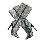 Shoedazzle Beckey Slouchy Stiletto Boot Faux Leather Silver Foil Size 5.5 New Photo 5