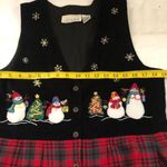80s Vintage Red Black Christmas snowman vest sleeveless cottagecore dress tie back plaid tartan gingham button front Size M Size M Photo 5
