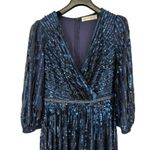 Mac Duggal Dark Blue Sequined Wrap Over 3/4 Sleeve Gown Navy size 4 Evening 5509 Photo 3