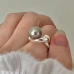 Gray Pearl & Silver Abstract Swirl Ring “Nahanni” Statement Mermaidcore Classic Jewelry Photo 1